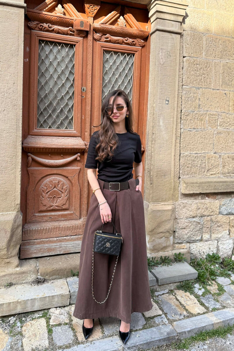 ONE COLOR BELT DETAIL WOMAN SKIRT BROWN/KAFE - 5