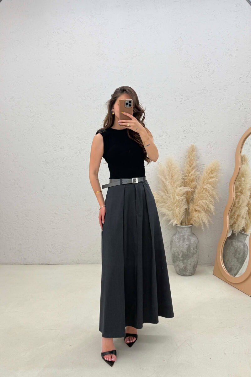 ONE COLOR BELT DETAIL WOMAN SKIRT DARK GREY/GEE - 1