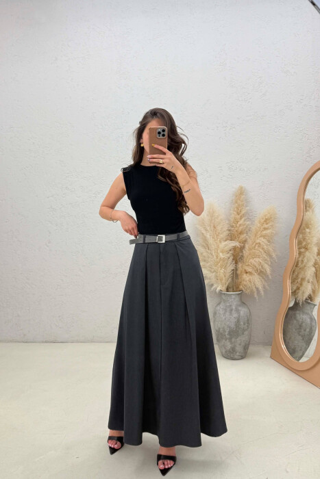 ONE COLOR BELT DETAIL WOMAN SKIRT DARK GREY/GEE - 2