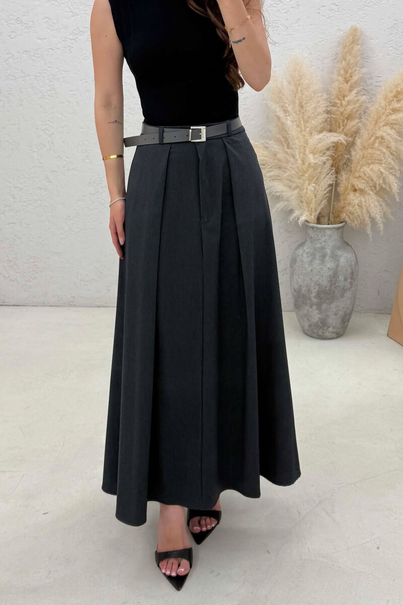 ONE COLOR BELT DETAIL WOMAN SKIRT DARK GREY/GEE - 4