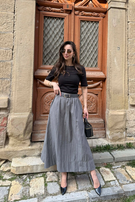 ONE COLOR BELT DETAIL WOMAN SKIRT GREY/GRI - 1