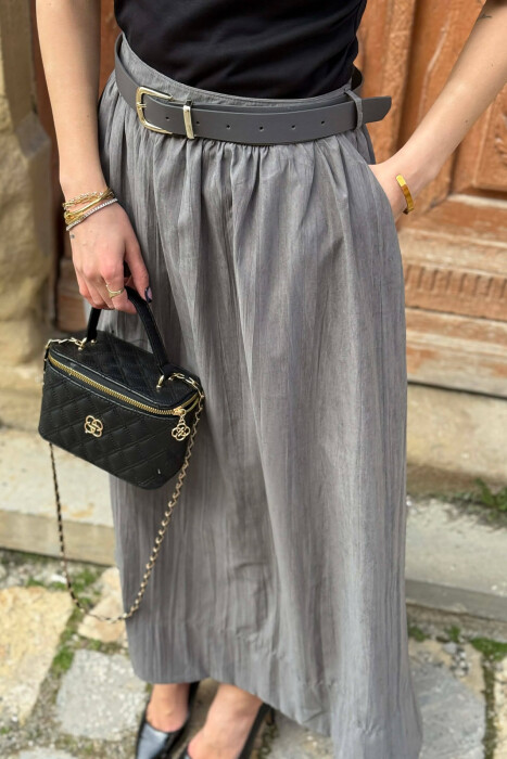 ONE COLOR BELT DETAIL WOMAN SKIRT GREY/GRI - 4