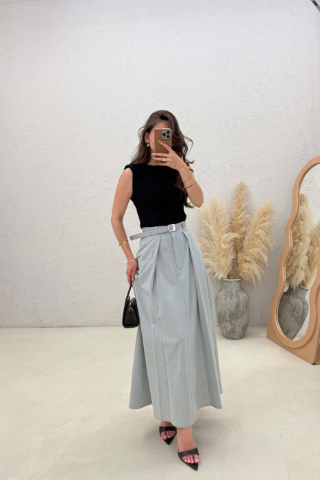 ONE COLOR BELT DETAIL WOMAN SKIRT LIGHT GREY/GZ - 2
