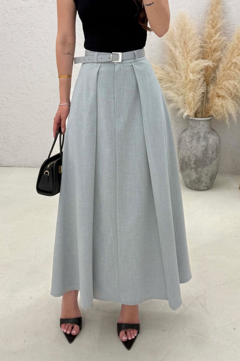 ONE COLOR BELT DETAIL WOMAN SKIRT LIGHT GREY/GZ - 4