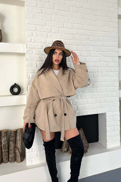 PARDESY NJE NGJYRESHE ME DETAJIN E RRIPIT PER FEMRA NE NGJYRE BEZHE - KLAUDIO FASHION