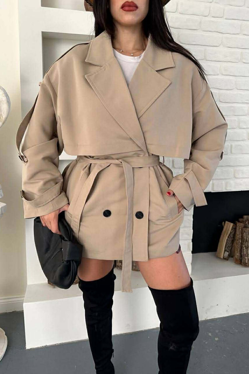 ONE COLOR BELT DETAIL WOMAN TRENCH COAT BEIGE/BEZHE - 2