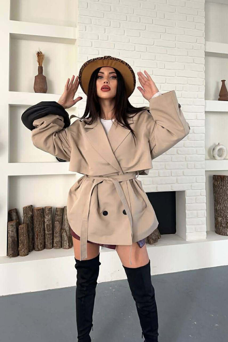 ONE COLOR BELT DETAIL WOMAN TRENCH COAT BEIGE/BEZHE - 4