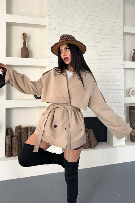 ONE COLOR BELT DETAIL WOMAN TRENCH COAT BEIGE/BEZHE - 5