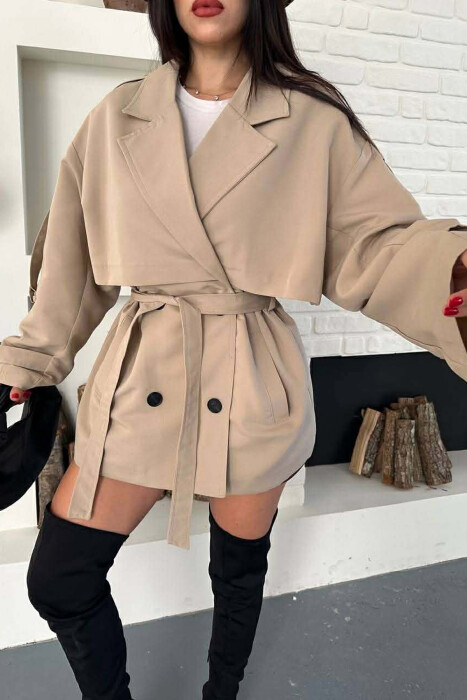 ONE COLOR BELT DETAIL WOMAN TRENCH COAT BEIGE/BEZHE - 6