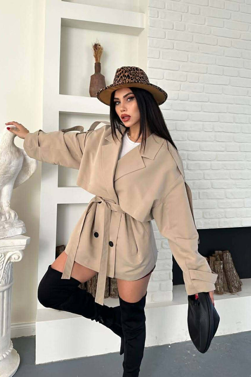 ONE COLOR BELT DETAIL WOMAN TRENCH COAT BEIGE/BEZHE - 8