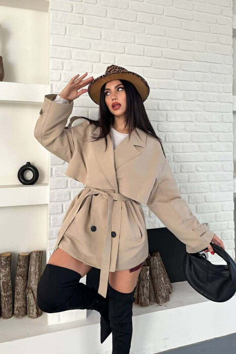 ONE COLOR BELT DETAIL WOMAN TRENCH COAT BEIGE/BEZHE - 9