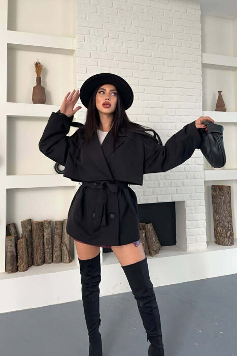 ONE COLOR BELT DETAIL WOMAN TRENCH COAT BLACK/ E ZEZE - 2