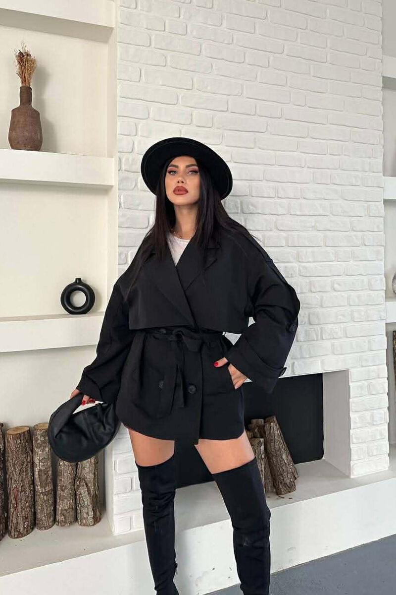 ONE COLOR BELT DETAIL WOMAN TRENCH COAT BLACK/ E ZEZE - 4