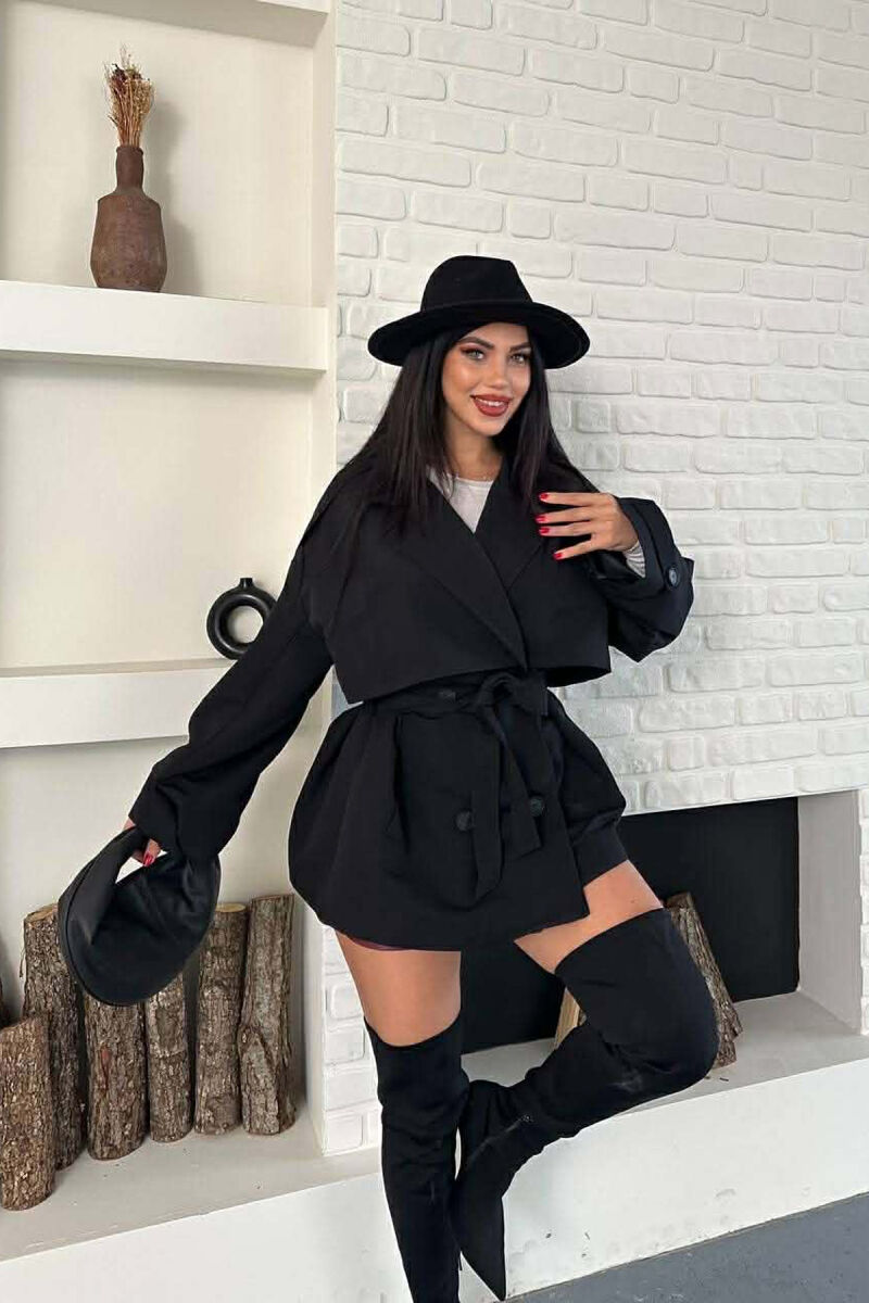 ONE COLOR BELT DETAIL WOMAN TRENCH COAT BLACK/ E ZEZE - 6