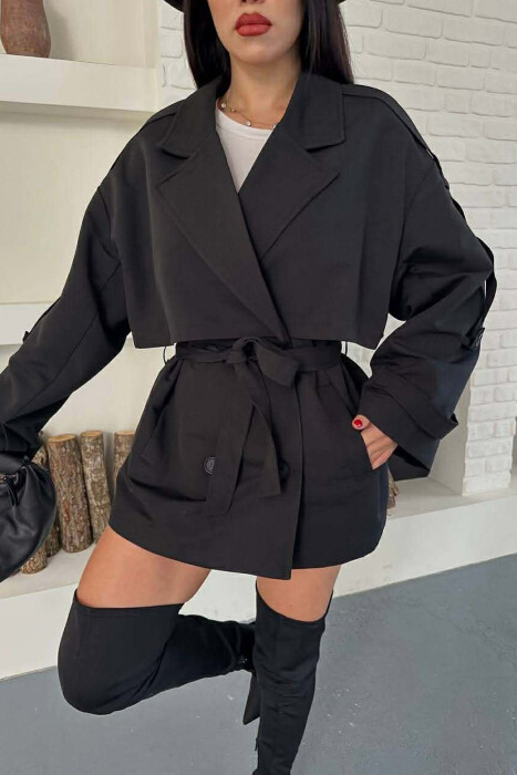 ONE COLOR BELT DETAIL WOMAN TRENCH COAT BLACK/ E ZEZE - 7