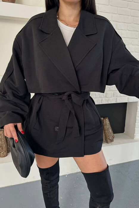 ONE COLOR BELT DETAIL WOMAN TRENCH COAT BLACK/ E ZEZE - 9