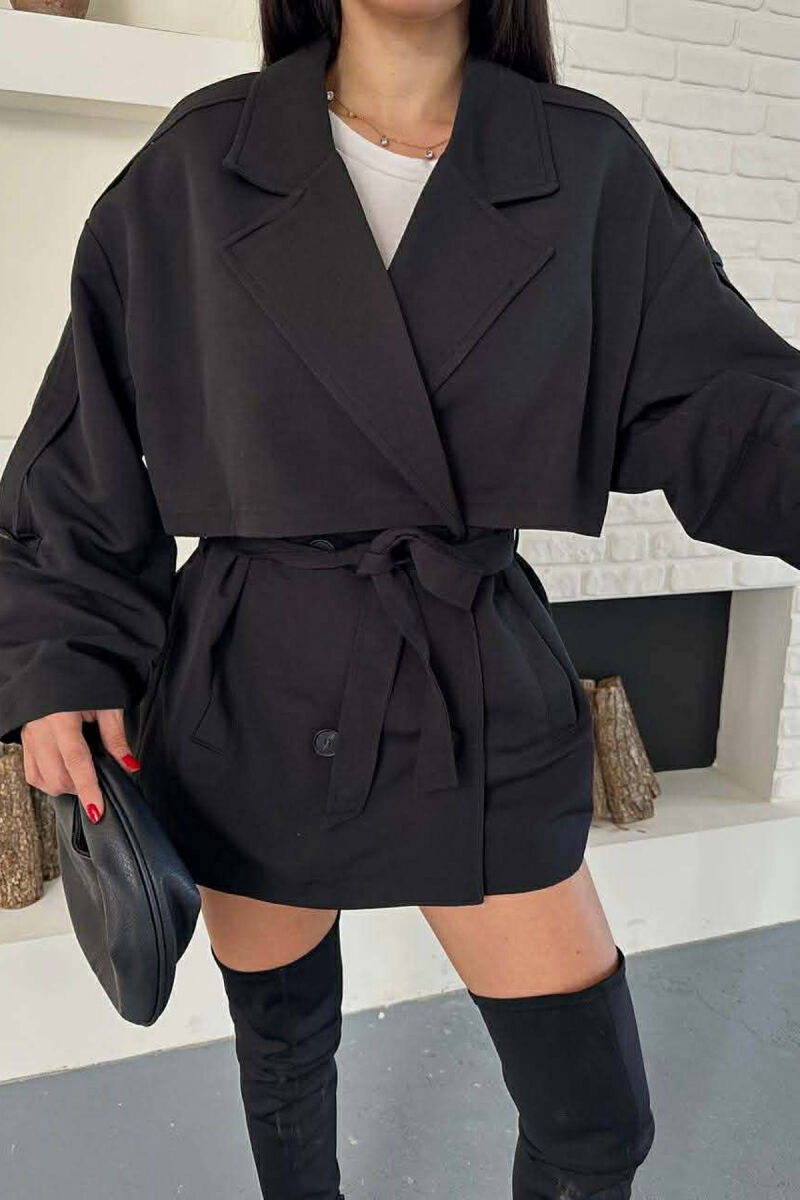 ONE COLOR BELT DETAIL WOMAN TRENCH COAT BLACK/ E ZEZE - 9