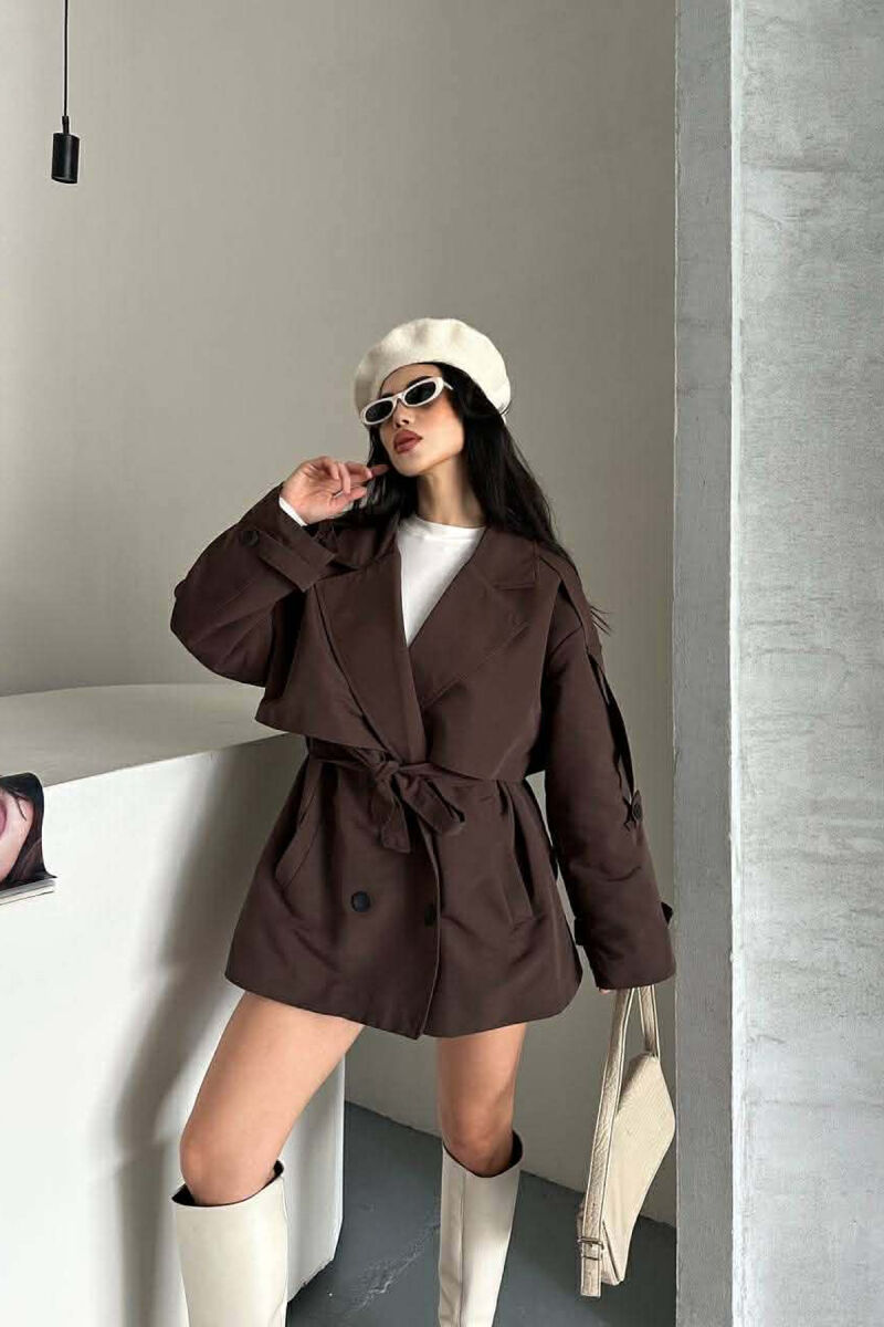 ONE COLOR BELT DETAIL WOMAN TRENCH COAT BROWN/KAFE - 1