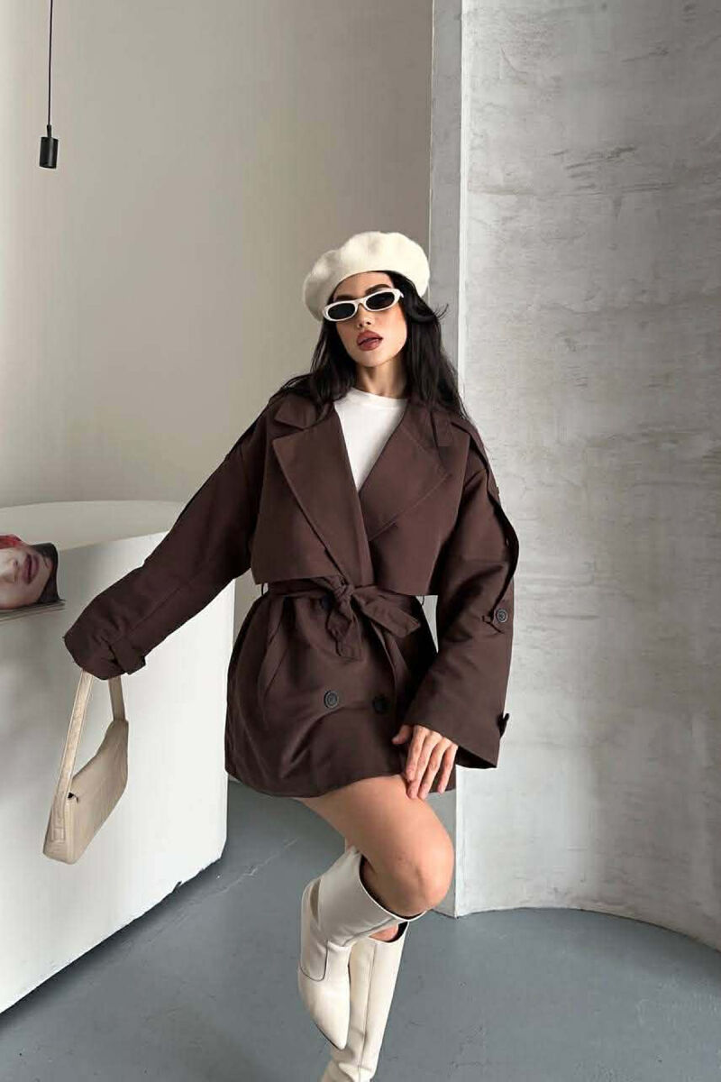 ONE COLOR BELT DETAIL WOMAN TRENCH COAT BROWN/KAFE - 2