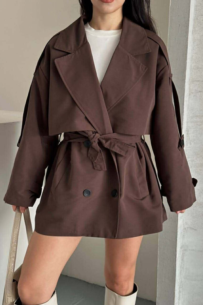 ONE COLOR BELT DETAIL WOMAN TRENCH COAT BROWN/KAFE - 4