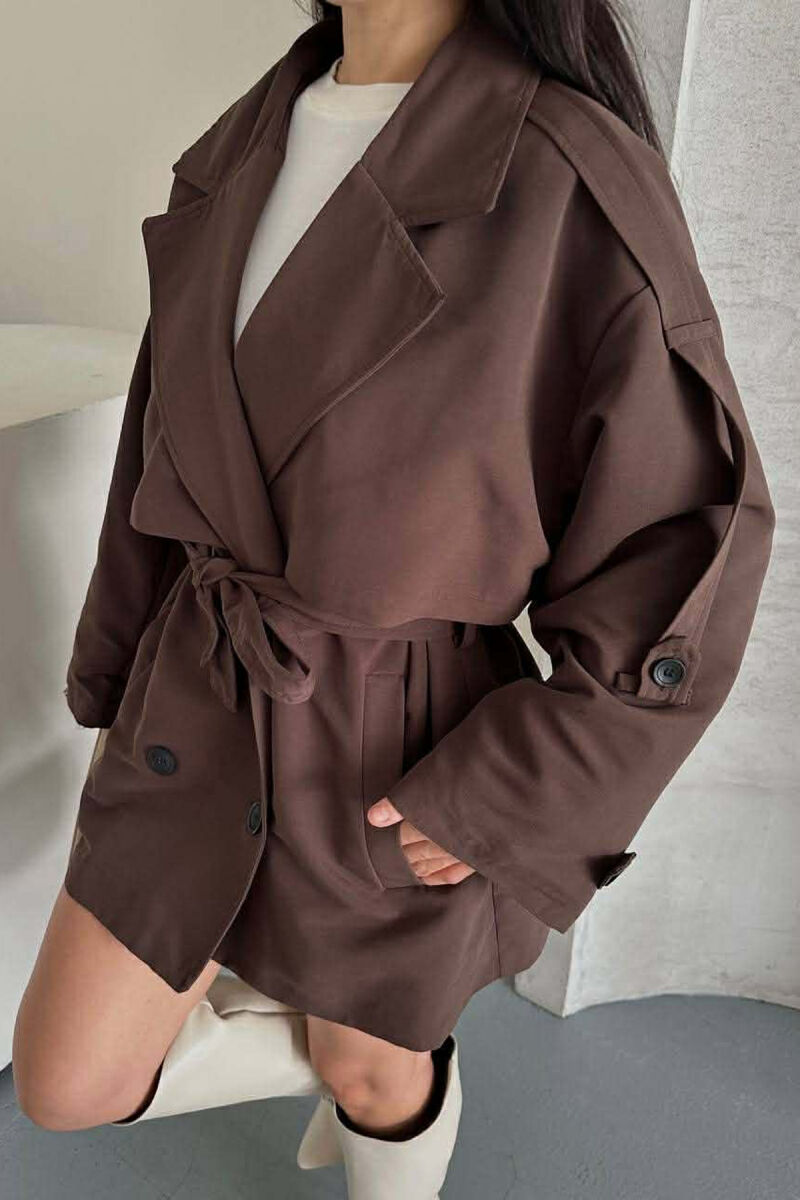 ONE COLOR BELT DETAIL WOMAN TRENCH COAT BROWN/KAFE - 5
