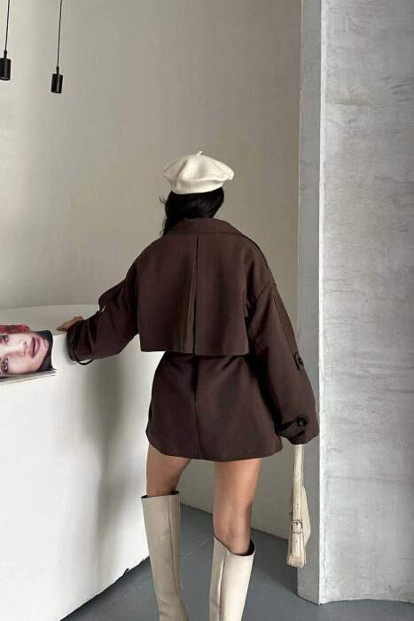 ONE COLOR BELT DETAIL WOMAN TRENCH COAT BROWN/KAFE - 6