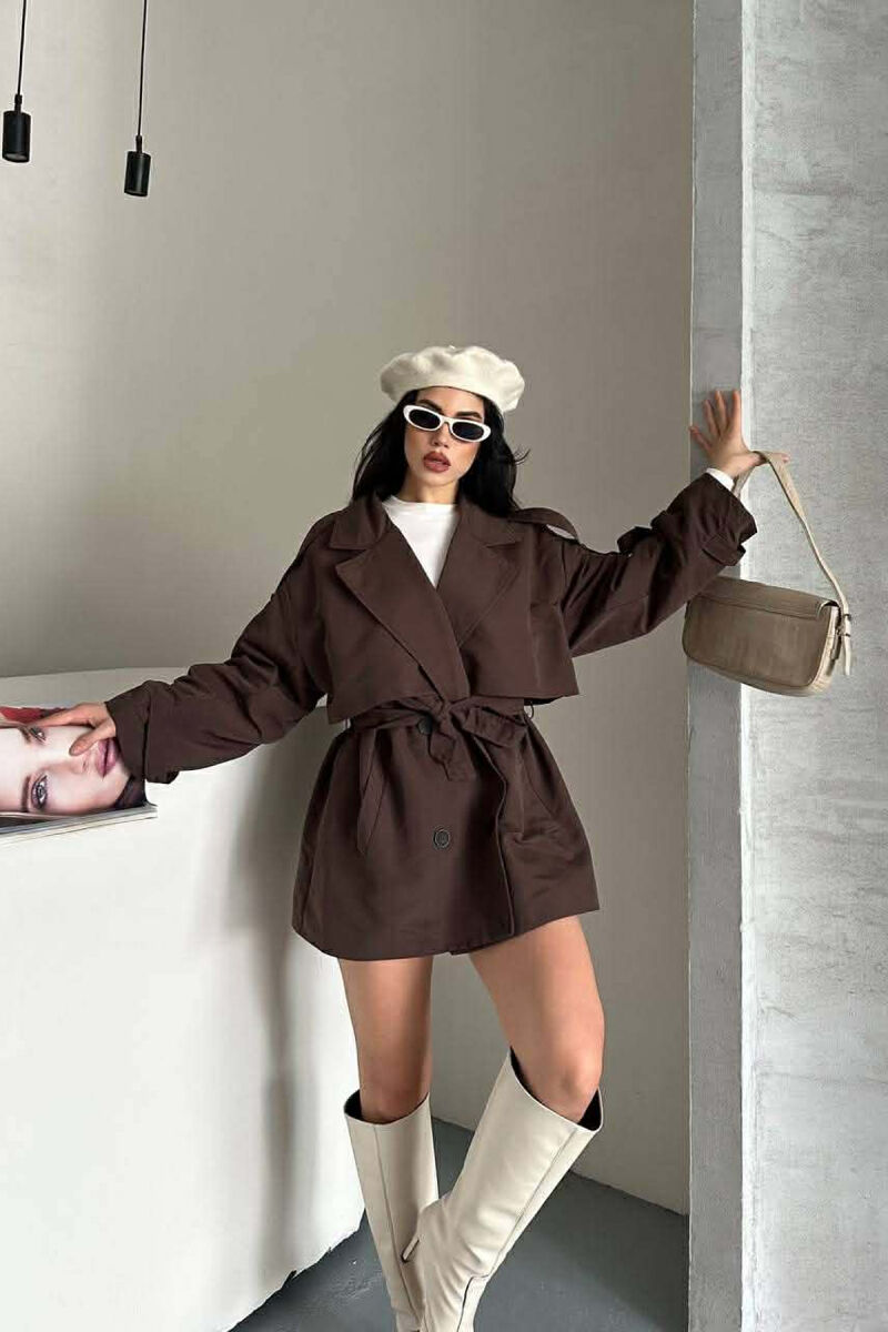 ONE COLOR BELT DETAIL WOMAN TRENCH COAT BROWN/KAFE - 8