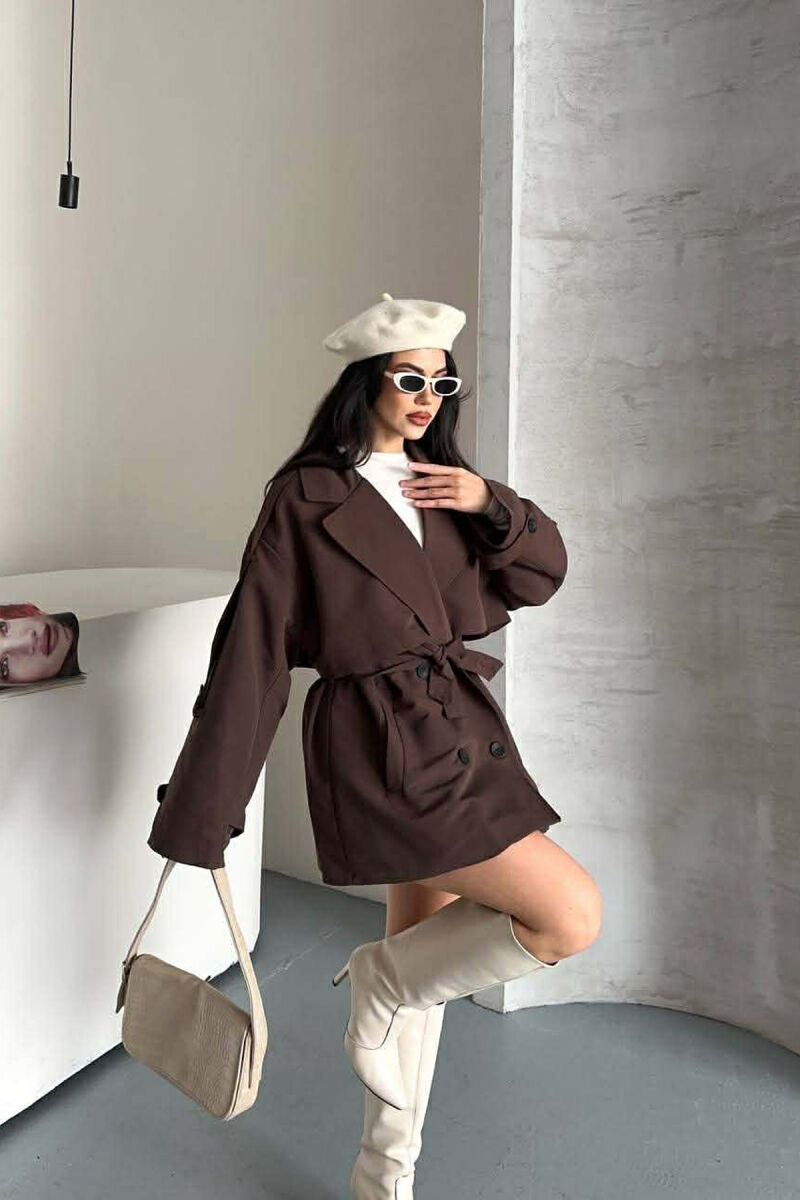 ONE COLOR BELT DETAIL WOMAN TRENCH COAT BROWN/KAFE - 9