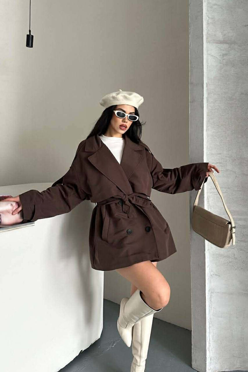 ONE COLOR BELT DETAIL WOMAN TRENCH COAT BROWN/KAFE - 10
