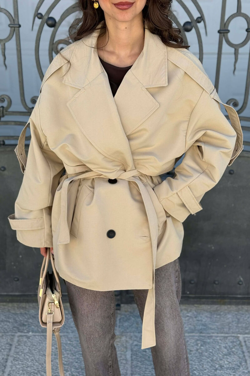 ONE COLOR BELT DETAIL WOMAN TRENCH COAT DARK BEIGE/BEZHE ERRET - 3