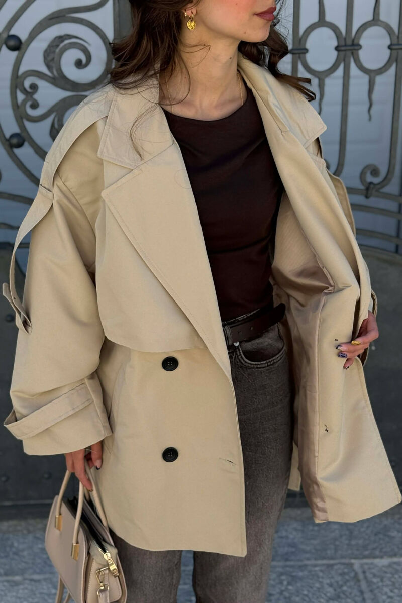 ONE COLOR BELT DETAIL WOMAN TRENCH COAT DARK BEIGE/BEZHE ERRET - 4