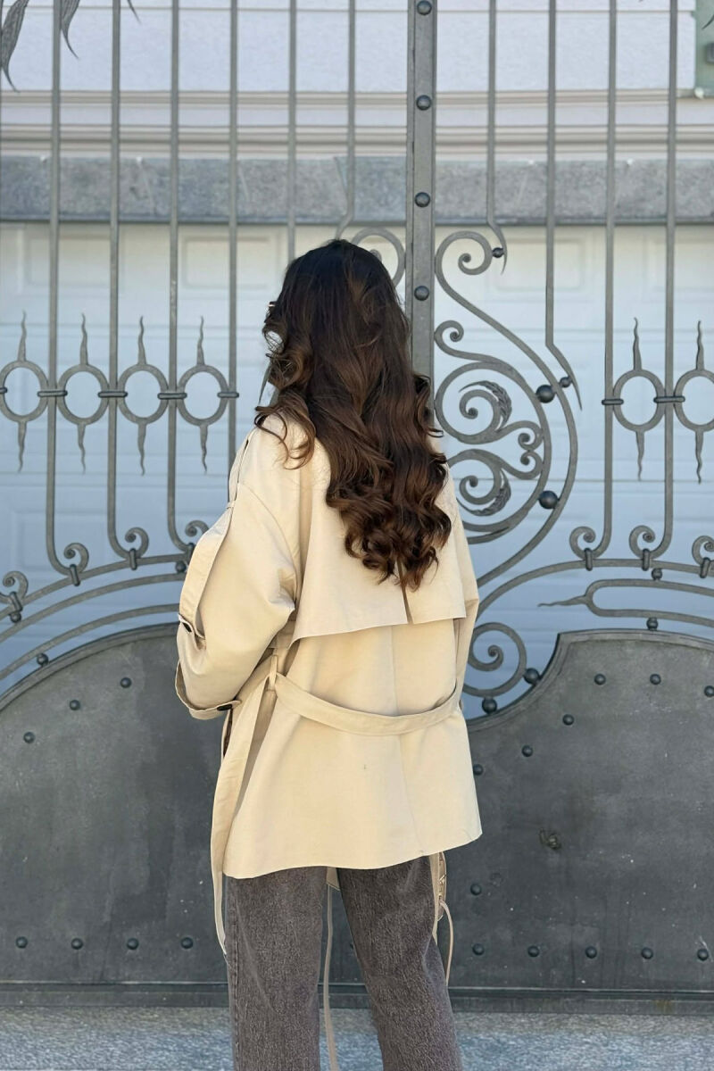 ONE COLOR BELT DETAIL WOMAN TRENCH COAT DARK BEIGE/BEZHE ERRET - 5