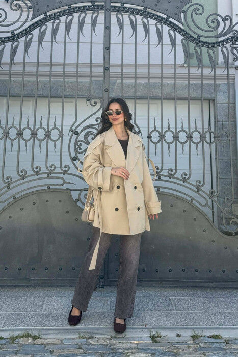 ONE COLOR BELT DETAIL WOMAN TRENCH COAT DARK BEIGE/BEZHE ERRET - 6