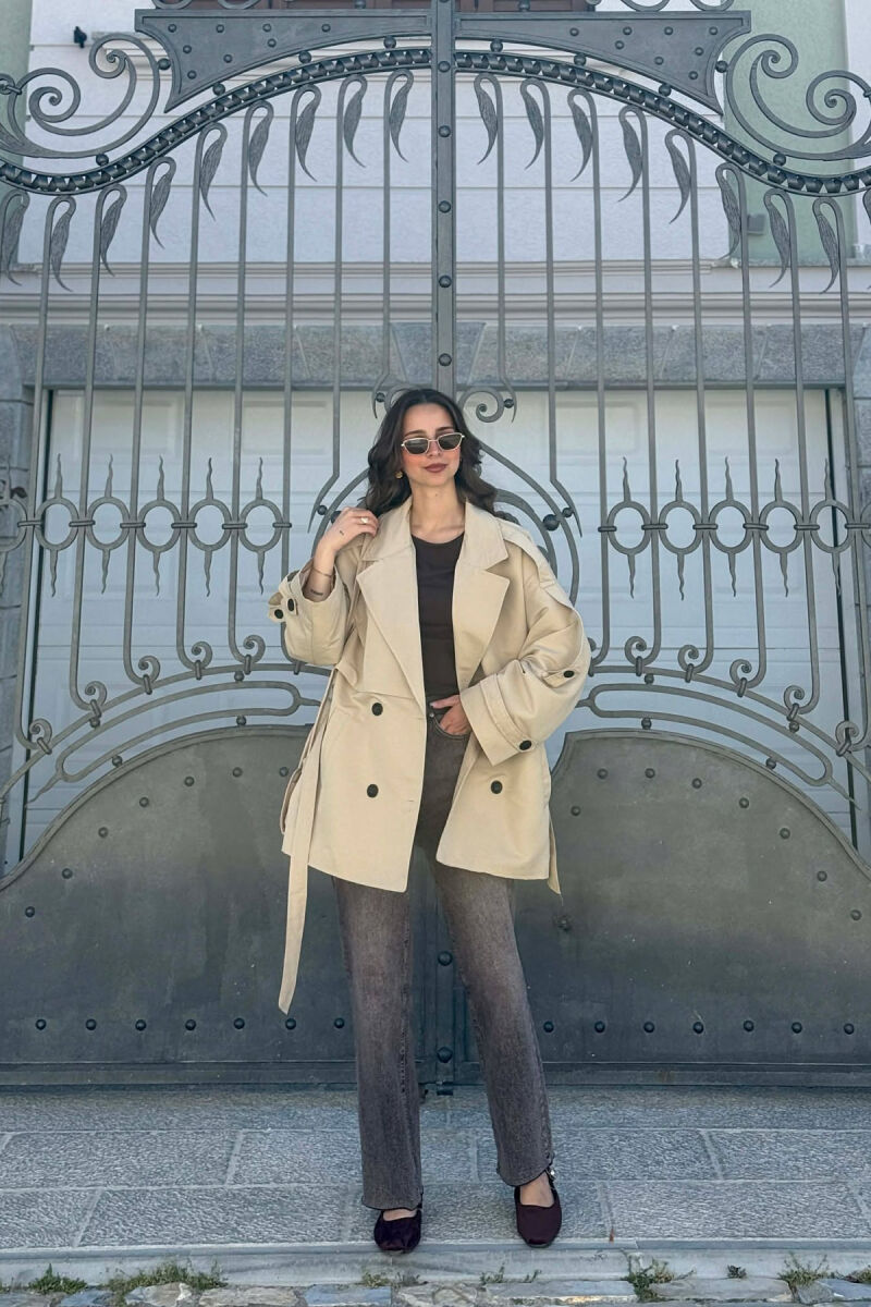 ONE COLOR BELT DETAIL WOMAN TRENCH COAT DARK BEIGE/BEZHE ERRET - 8