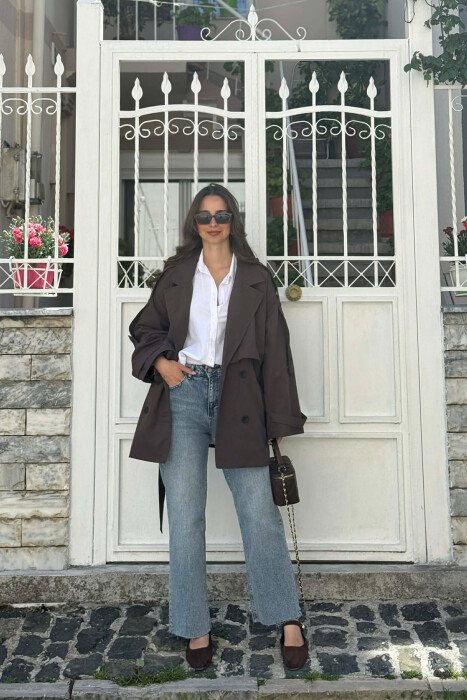 ONE COLOR BELT DETAIL WOMAN TRENCH COAT DARK BROWN/KAE - 2