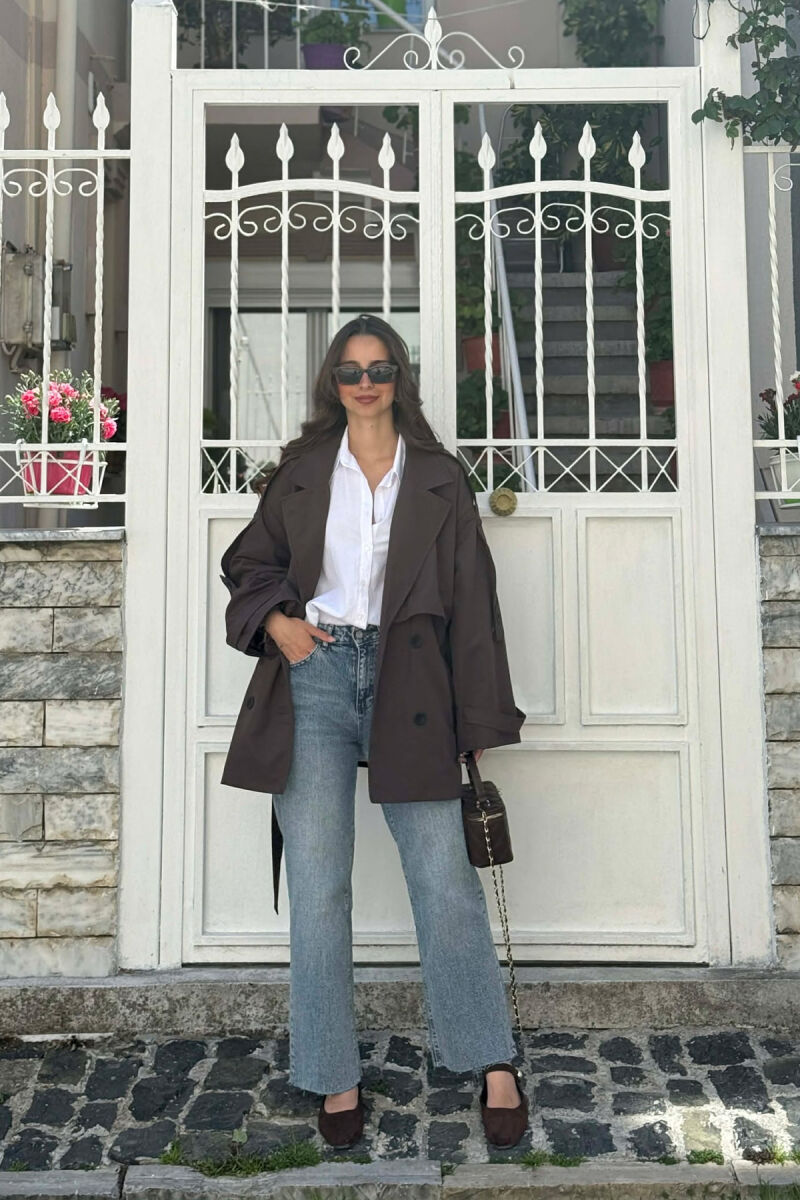 ONE COLOR BELT DETAIL WOMAN TRENCH COAT DARK BROWN/KAE - 2