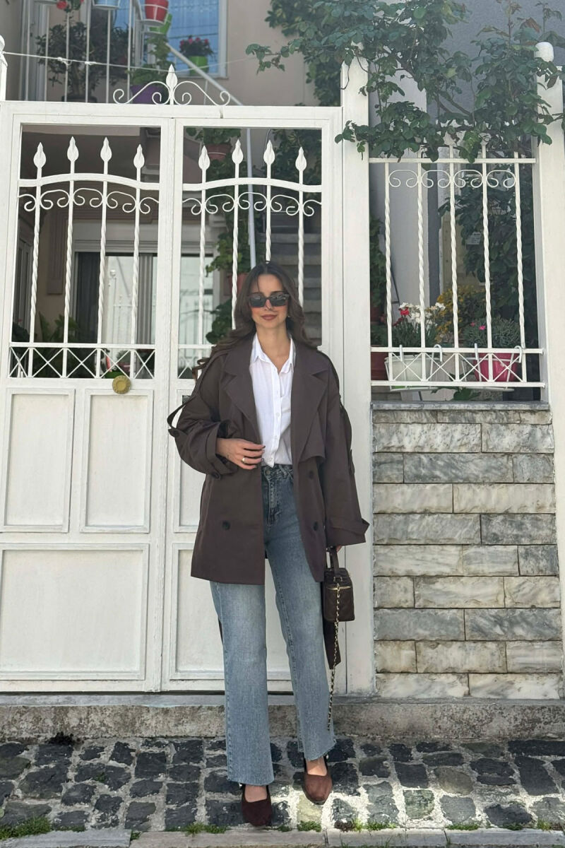 ONE COLOR BELT DETAIL WOMAN TRENCH COAT DARK BROWN/KAE - 4