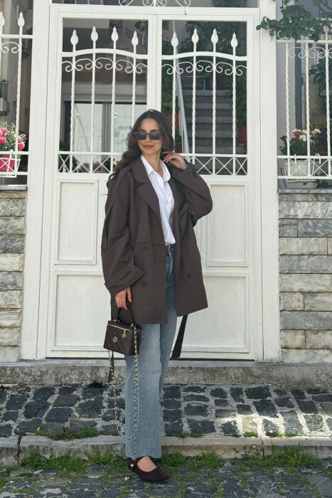 ONE COLOR BELT DETAIL WOMAN TRENCH COAT DARK BROWN/KAE - 5