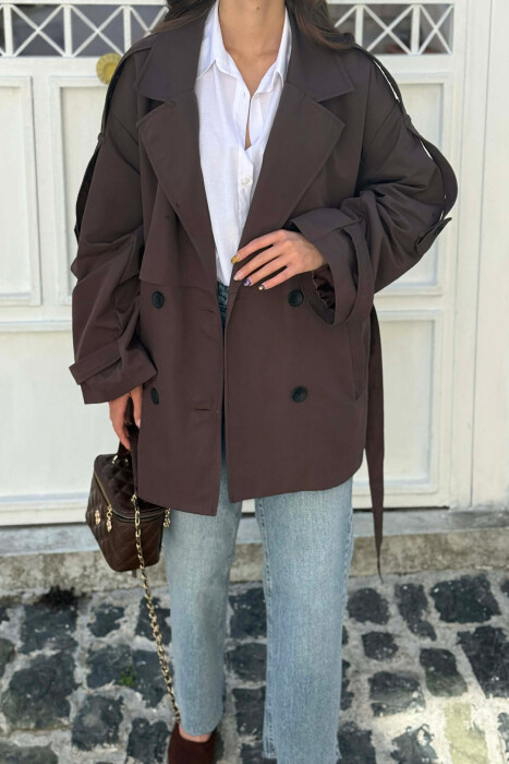 ONE COLOR BELT DETAIL WOMAN TRENCH COAT DARK BROWN/KAE - 6