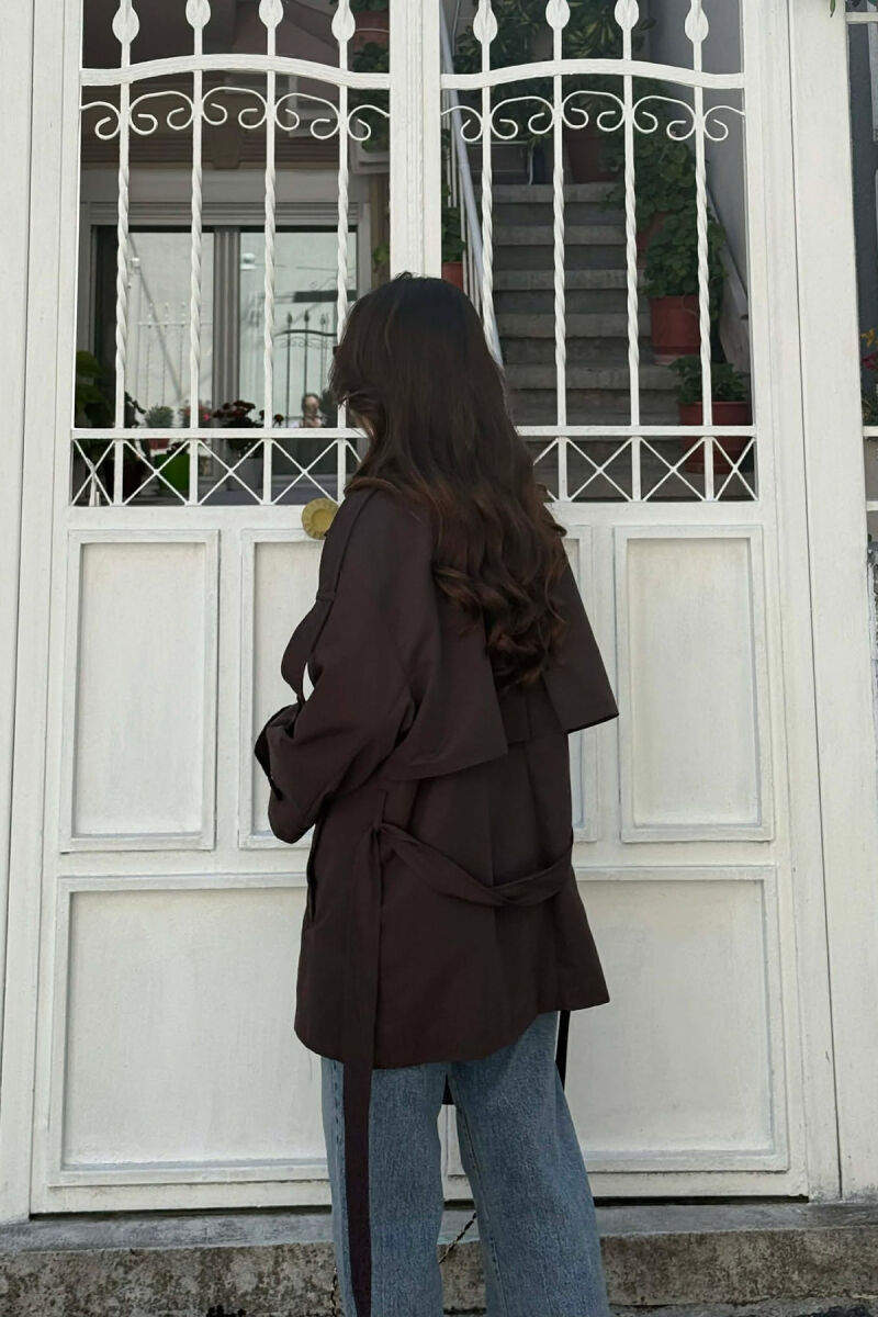 ONE COLOR BELT DETAIL WOMAN TRENCH COAT DARK BROWN/KAE - 7