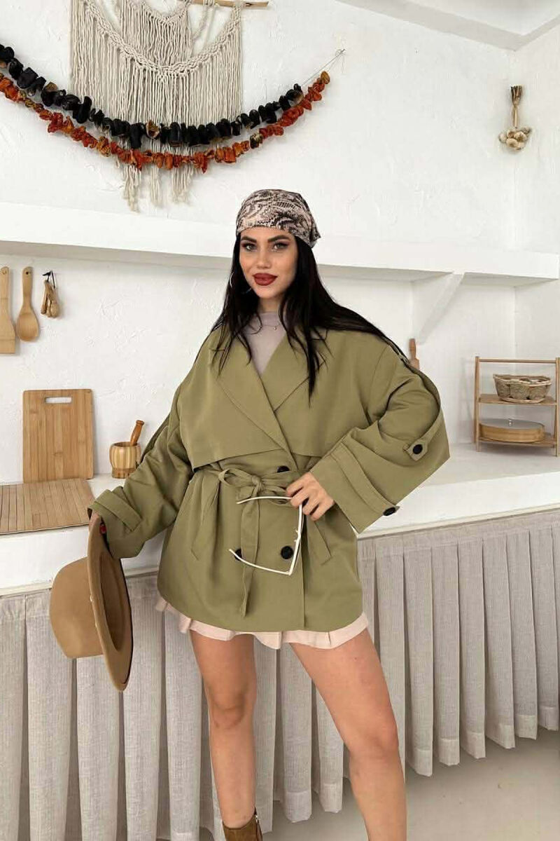 ONE COLOR BELT DETAIL WOMAN TRENCH COAT LIGHT GREEN/JEZB - 1