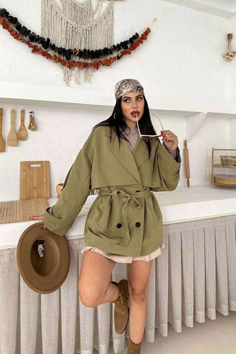 ONE COLOR BELT DETAIL WOMAN TRENCH COAT LIGHT GREEN/JEZB - 4