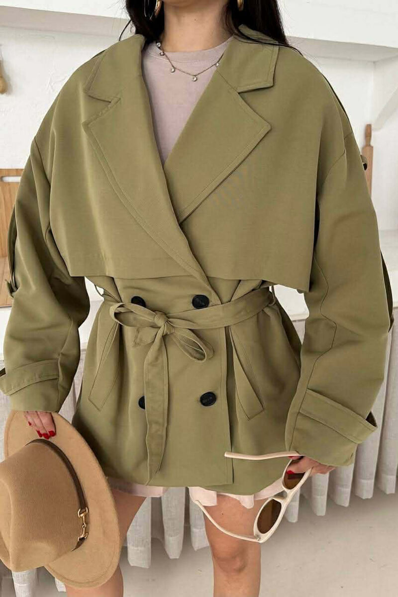 ONE COLOR BELT DETAIL WOMAN TRENCH COAT LIGHT GREEN/JEZB - 6