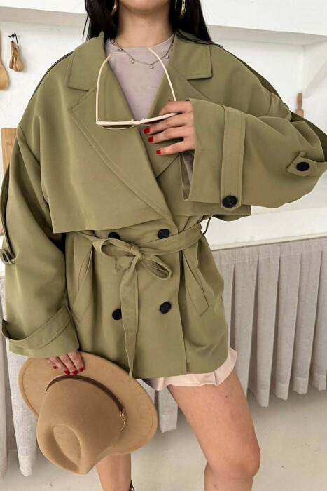 ONE COLOR BELT DETAIL WOMAN TRENCH COAT LIGHT GREEN/JEZB - 7