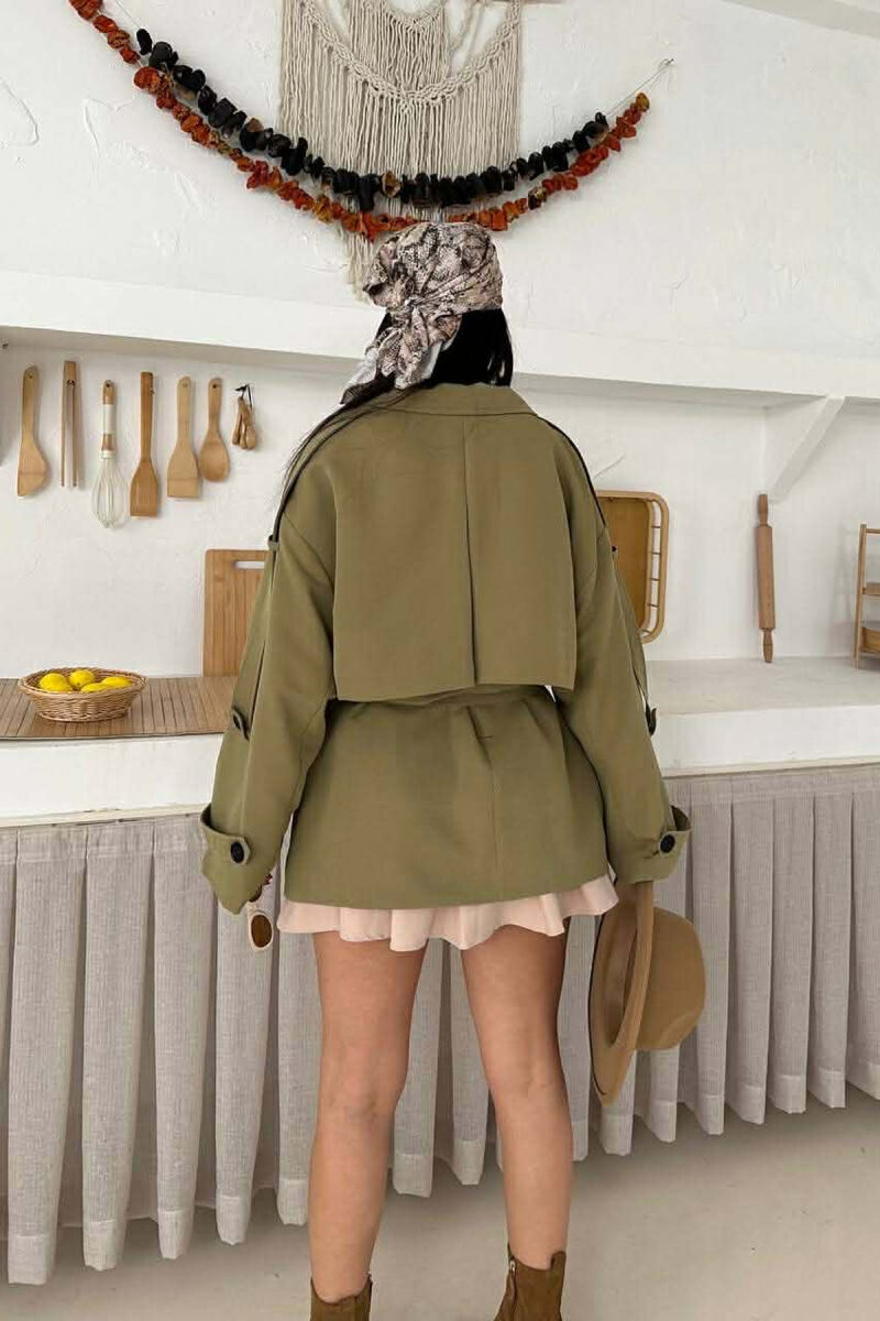 ONE COLOR BELT DETAIL WOMAN TRENCH COAT LIGHT GREEN/JEZB - 8