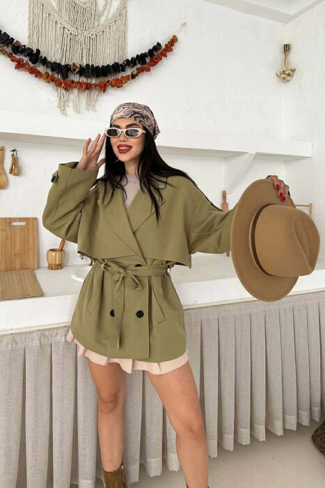 ONE COLOR BELT DETAIL WOMAN TRENCH COAT LIGHT GREEN/JEZB - 10