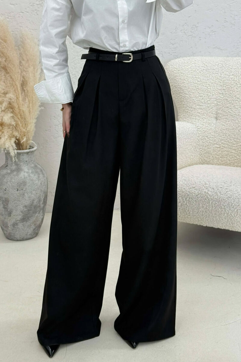 ONE COLOR BELT DETAIL WOMAN TROUSERS BLACK/ E ZEZE - 1