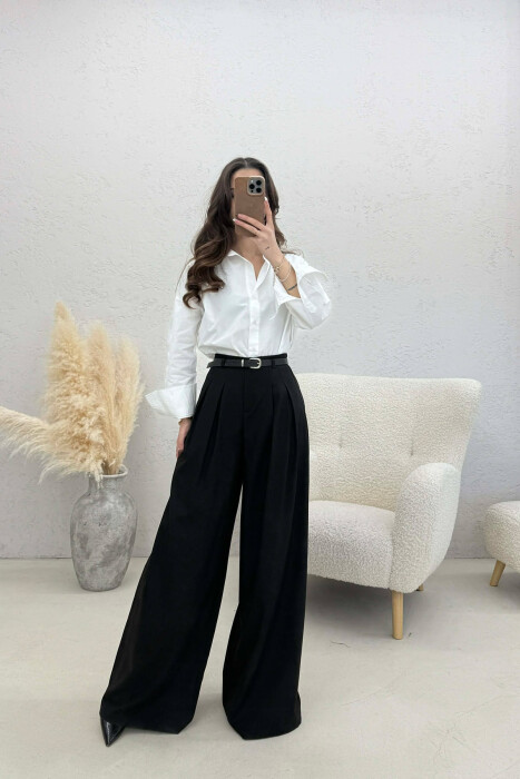 ONE COLOR BELT DETAIL WOMAN TROUSERS BLACK/ E ZEZE - 2