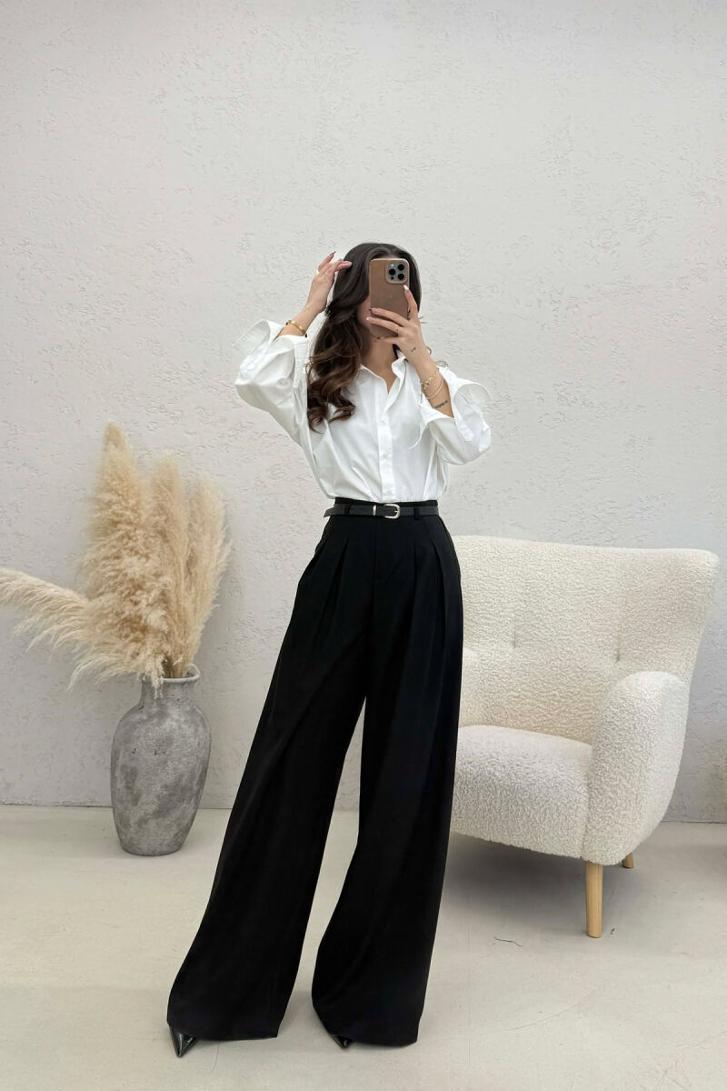 ONE COLOR BELT DETAIL WOMAN TROUSERS BLACK/ E ZEZE - 3