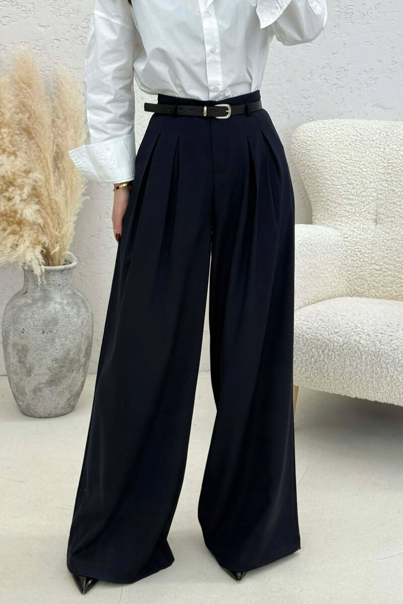 ONE COLOR BELT DETAIL WOMAN TROUSERS BLUE/BLU - 1